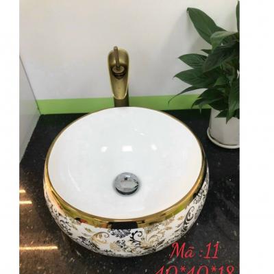 Chậu tròn Lavabo hoa văn vàng GRL11