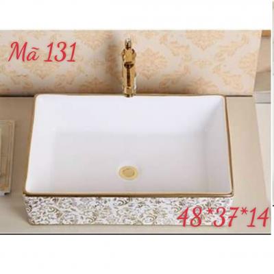 Chậu vuông Lavabo hoa văn vàng GRL131
