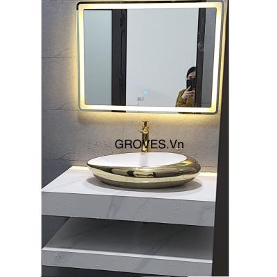 Chậu rửa mặt, Lavabo hình Elip lệch viền vàng 062 (60x38x15 cm)