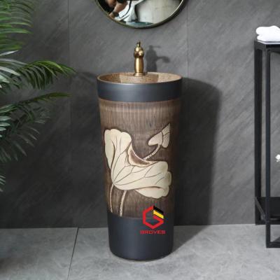 CHẬU LAVABO TRỤ TRÒN LIỀN KHỐI HOA SEN TÂN CỔ ĐIỂN