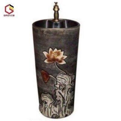 CHẬU LAVABO TRỤ TRÒN LIỀN KHỐI HOA SEN TÂN CỔ ĐIỂN 001