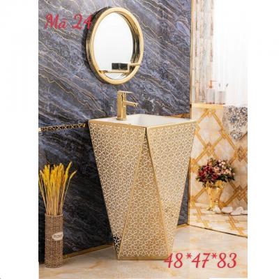 Chậu lavaobo trụ hình khối mạ vàng GROVES GRL24