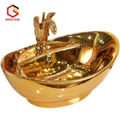 CHẬU RỬA MẶT, LAVABO NGHỆ THUẬT MẠ VÀNG LỘC PHÁT