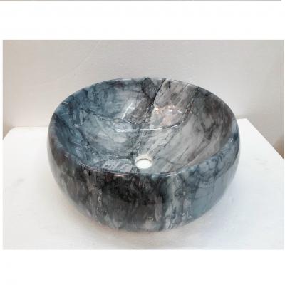 Lavabo sứ nghệ thuật vân đá tròn đen GRL VD01