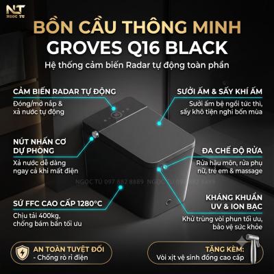 Bồn Cầu Thông Minh GROVES Q16 BLACK: Biểu Tượng Của Sự Sang Trọng Và Tiện Nghi Hoàn Hảo