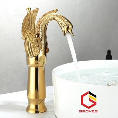Vòi rửa mặt thân cao mạ vàng chim hạc GR8601C